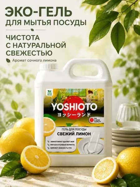 Средство для мытья посуды YOSHIOTO Свежий Лимон, 5 литров
