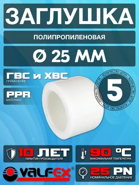 Заглушка полипропиленовая 25 Valfex (5 шт.)