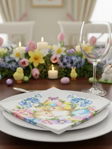 Cалфетки бумажные праздничные, сервировочные, декупаж Bouquet "Пасхальные кролики", 3 слоя, 20 штук, 33х33 см