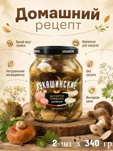 Ассорти грибное соленое Лукашинские 2 шт