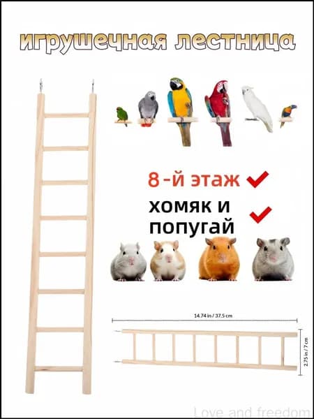 Деревянная Лестница, Для Попугаев, Игровая И Для Питания, 1 Штука
