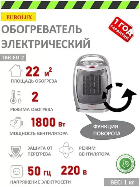 Тепловентилятор электрический ТВК-EU-2 2 кВт ветерок