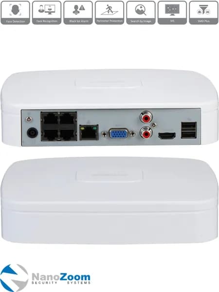 Dahua DH-NVR2104-P-I2 - 4 канальный видеорегистратор IP для камер видеонаблюдения, NVR регистратор сетевой с 4 PoE, 1080P, 1 HDD, H.265+