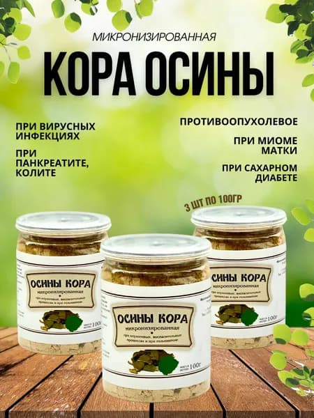 Осины кора микронизированная, натуральная (Рецепты Гордеева) 3 шт. по 100 г