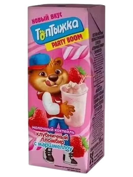 Молочный коктейль детский Топтыжка клубничный пломбир-маршмеллоу с 3 лет 2% 200 мл