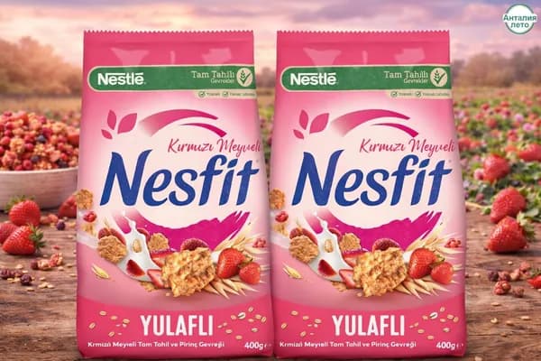 Цельнозерновые и рисовые хлопья Nestl Nesfit с красными фруктами, 2x400 г
