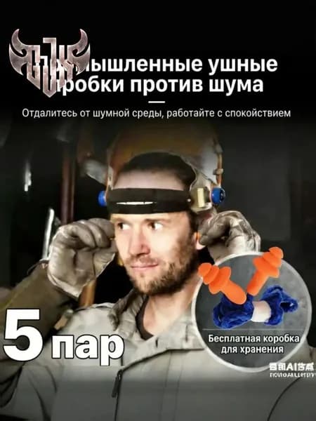 Беруши на шнурке шумоподавляющие для сна, работы и стрельбы, силиконовые 5 пар с кейсом