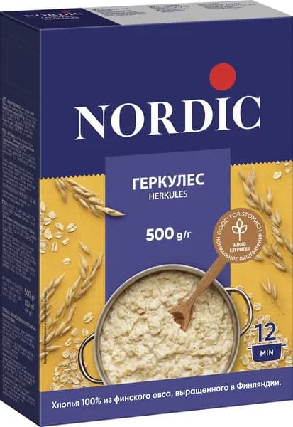 Хлопья овсяные NORDIC Геркулес Финский, Финляндия, 600 г / Овсянка, каша