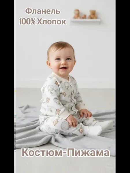 костюм пижама кофточка-распашонка и штанишки теплые фланель