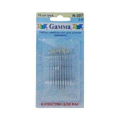 Иглы для шитья "Gamma" N-307 для штопки №3-9,10 шт. в блистере короткие
