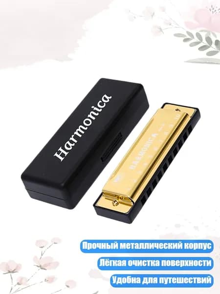 Профессиональная 10-дырочная гармоника с металлическим корпусом и гладкой отделкой из ABS для путешествий, Золото