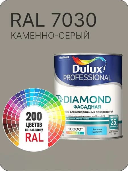 Краска для минеральных и деревянных фасадов Dulux Diamond цвет каменно-серый Ral 7030 0.8 л.