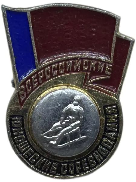 Знак Санный спорт. Всероссийские юношеские соревнования РСФСР. Накладной. Советский значок
