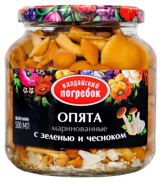 Опята маринованные Валдайский Погребок с зеленью и чесноком, 500 мл x 1 шт