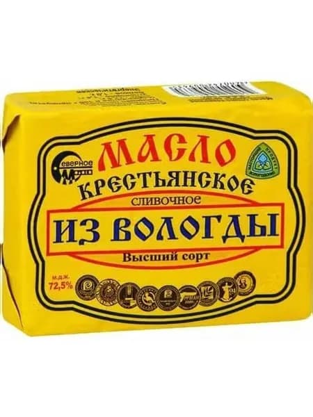 Сливочное масло несоленое Северное Молоко Из Вологды Крестьянское 72,5% БЗМЖ 180 г