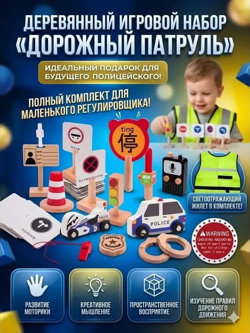 Детский деревянный игровой набор Дорожный патруль