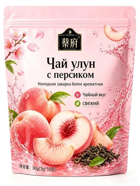 Чай улун холодного заваривания набор 6 вкусов: персик, личи, ананас, жасмин, зеленый виноград, классический, пакетированный фруктовый чай для холодной воды