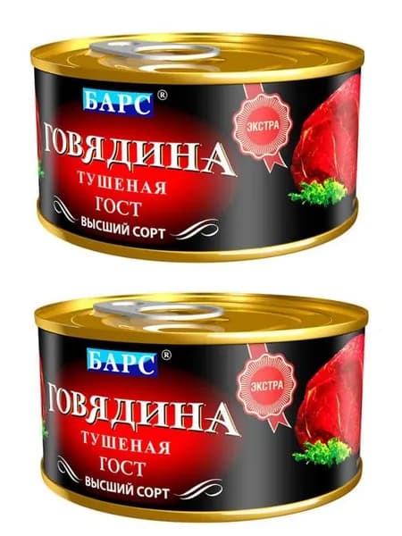 Барс Говядина тушеная Экстра высший сорт, 325 г, 2 шт