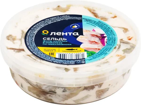 Сельдь ЛЕНТА По-мексикански, филе-кусочки в майонезе, 400г 2 шт.
