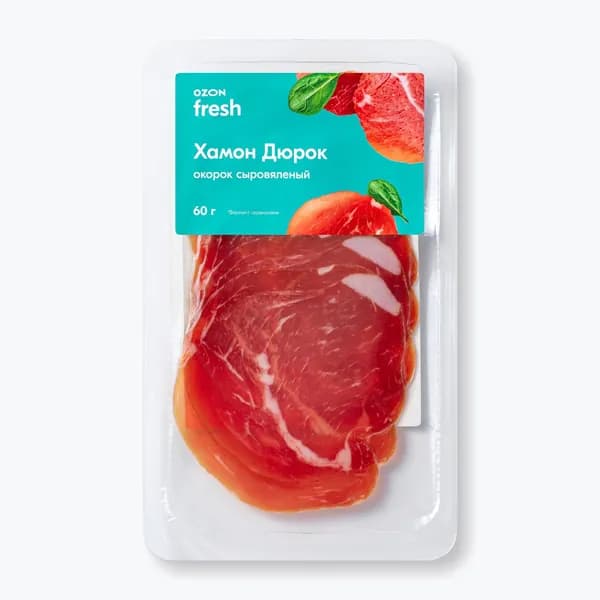 Окорок сыровяленый Хамон Дюрок 60 г, Ozon fresh, нарезка