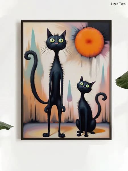 Постер "картина с черной кошкой", 40 см х 30 см