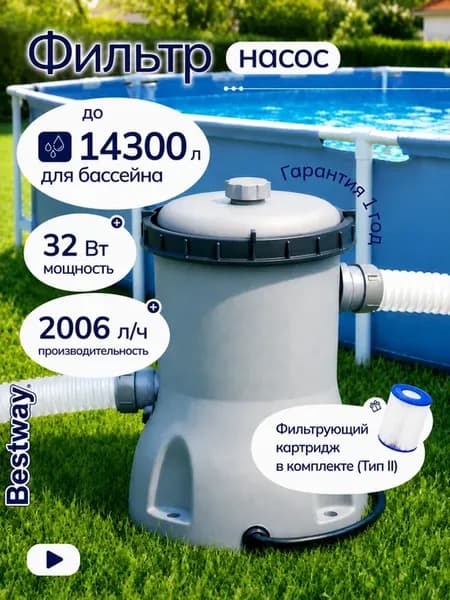 Фильтр насос для бассейна водный картриджный 2006 л ч