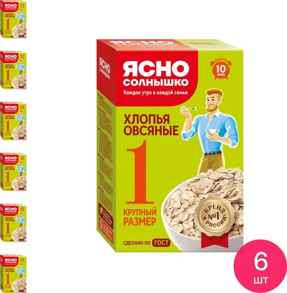 Овсяные хлопья Ясно солнышко № 1 из цельного зерна 500г / продукты (комплект из 6 шт)