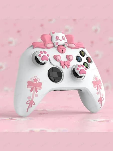 PlayVital Силиконовый Чехол для Геймпада Xbox Series X/S, Sweetheart Kitty, Противоскользящий, с 6 Колпачками и Наклейками, Белый