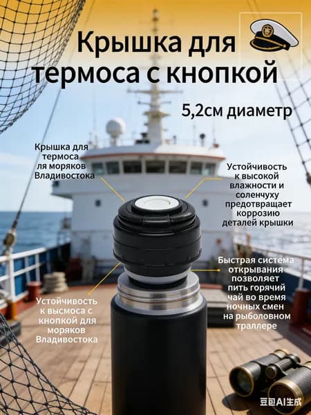 Крышка с кнопкой для термоса 5,2 см. Пробка для термоса-гильзы