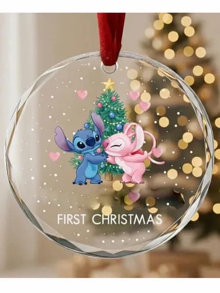 Стеклянная ёлочная игрушка Стич и Энджел рождественский декор