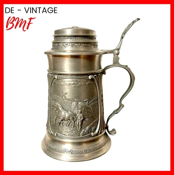 Кружка пивная винтажная, оловянная Посевная, BMF. Германия