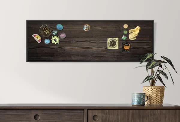 Магнитная настенная доска АртБорд "Черное дерево" полимерная для хранения магнитов, с горизонтальным и вертикальным креплением, для дома и офиса, в тонком алюминиевом багете, 70х23 см
