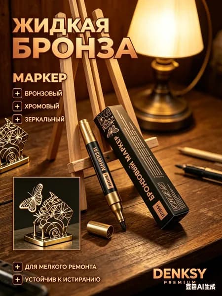 Жидкий хром, зеркальный маркер хромовый, цвет бронза (медный) для ремонта металла, ширина линии 1-4 мм, водостойкий