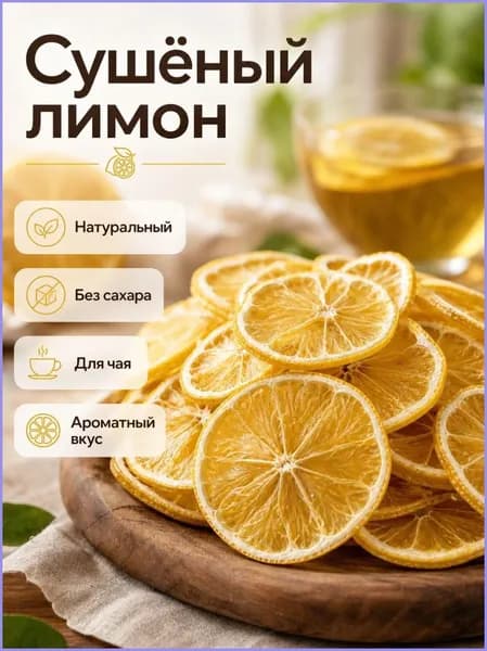 Сушёный лимон натуральный без сахара, для чая, напитков и декора