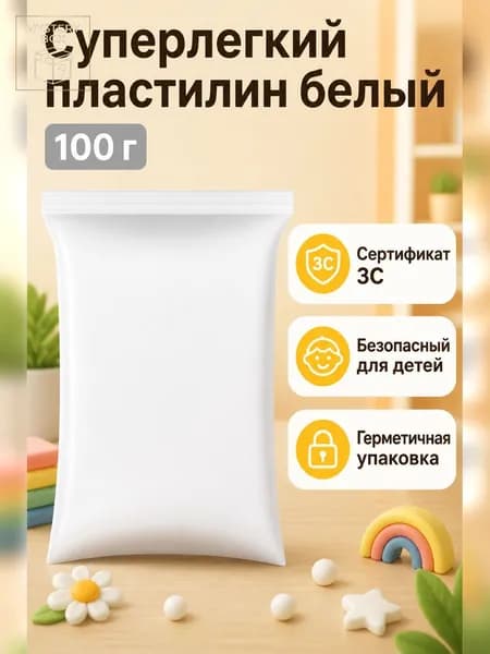 Пластилин сверхлегкий белый 100 г, для лепки и творчества, не липнет к рукам