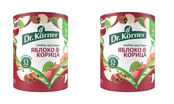 Dr. Korner Хлебцы хрустящие Злаковый коктейль яблочный с корицей, 90 г, 2 уп