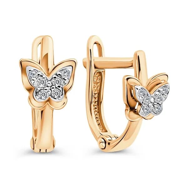 Серьги Бабочка детские с фианитами из красного золота 375 пробы 585GOLD
