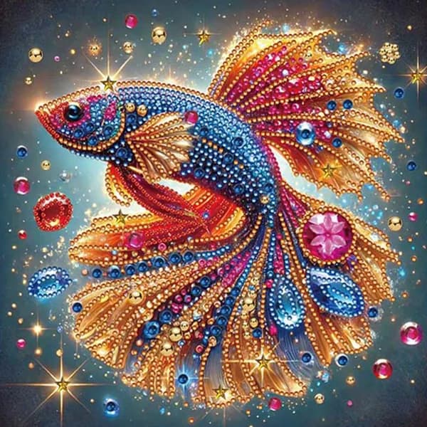 Диамантная картина Рыба с рамкой, 25 25 см, круглые, фигурные и жемчужные стразы