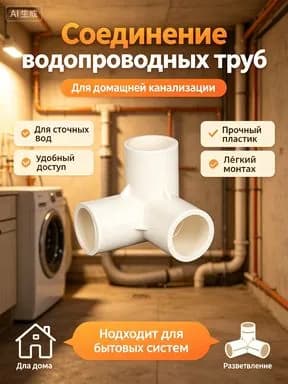 Объемный тройник ПВХ, угольный фитинг, тройник для розетки с заземлением