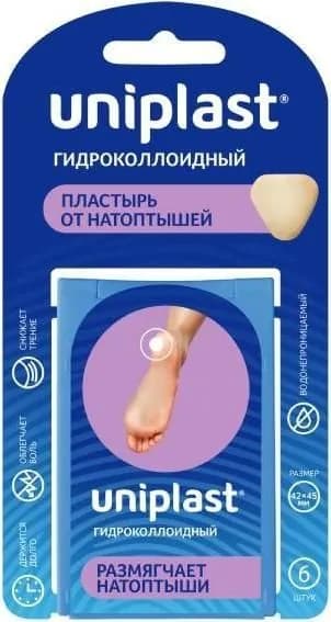 Пластырь Унипласт гидроколлоидный от натоптышей, 4. 2 см х 4. 5 см, 6 шт.