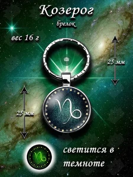 Брелок для ключей Козерог знаки зодиака зеленый круглый