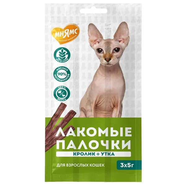 Мнямс лакомые палочки для кошек с уткой и кроликом (5 г. х 3 шт.)