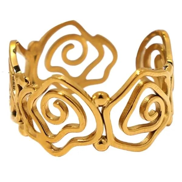 Кольцо из нержавеющей стали с узором "вихрь", 18K золото, - 4