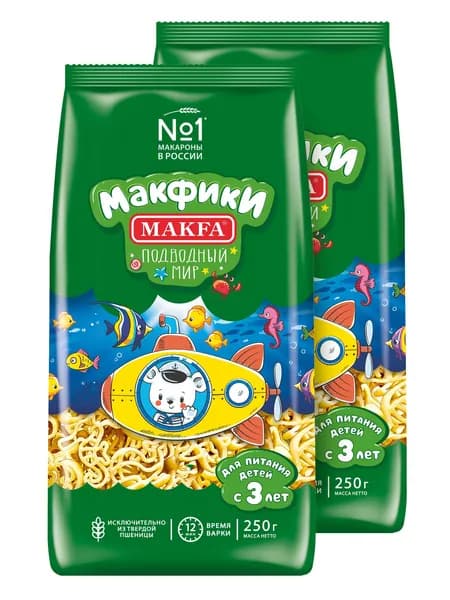 Макароны фигурные Макфики Подводный мир, 2 шт х 250 г