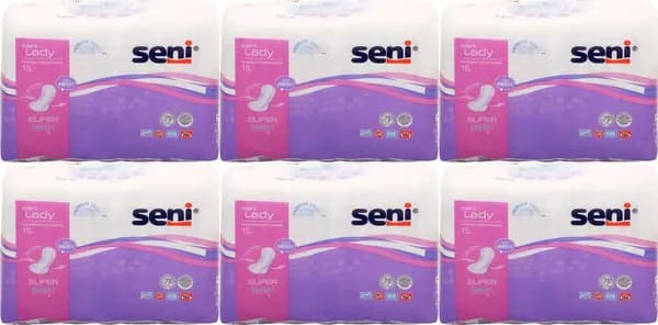 Прокладки урологические Seni Lady Super, комплект: 6 упаковок по 15 шт