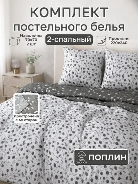 Постельное белье 2 спальное с европростыней поплин