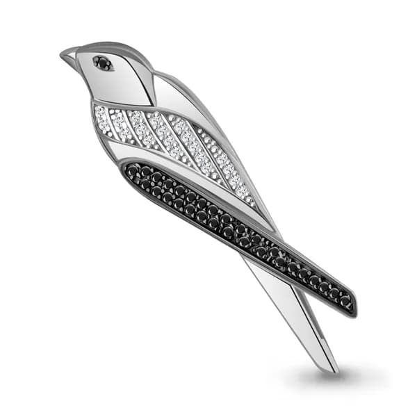 Серебряная брошь DIAMANT-ONLINE с фианитом и ювелирным кристаллом 925 пробы
