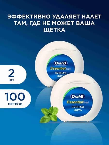 Зубная нить вощеная мятная 2шт*50м