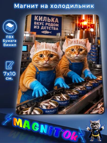 Магнит на холодильник, Коты на фабрике
