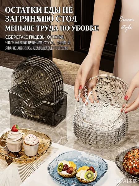 Блюдце "прозрачный" 13 см 8 шт светло-серый